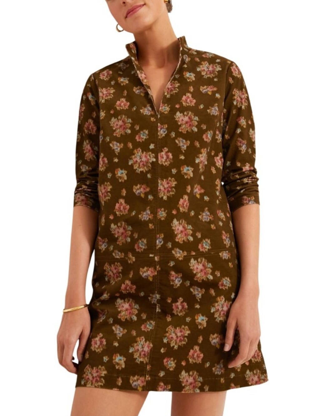 Tuckernuck Hazel Bouquet Corderoy Clifton Dress Brown Cream Floral Mini